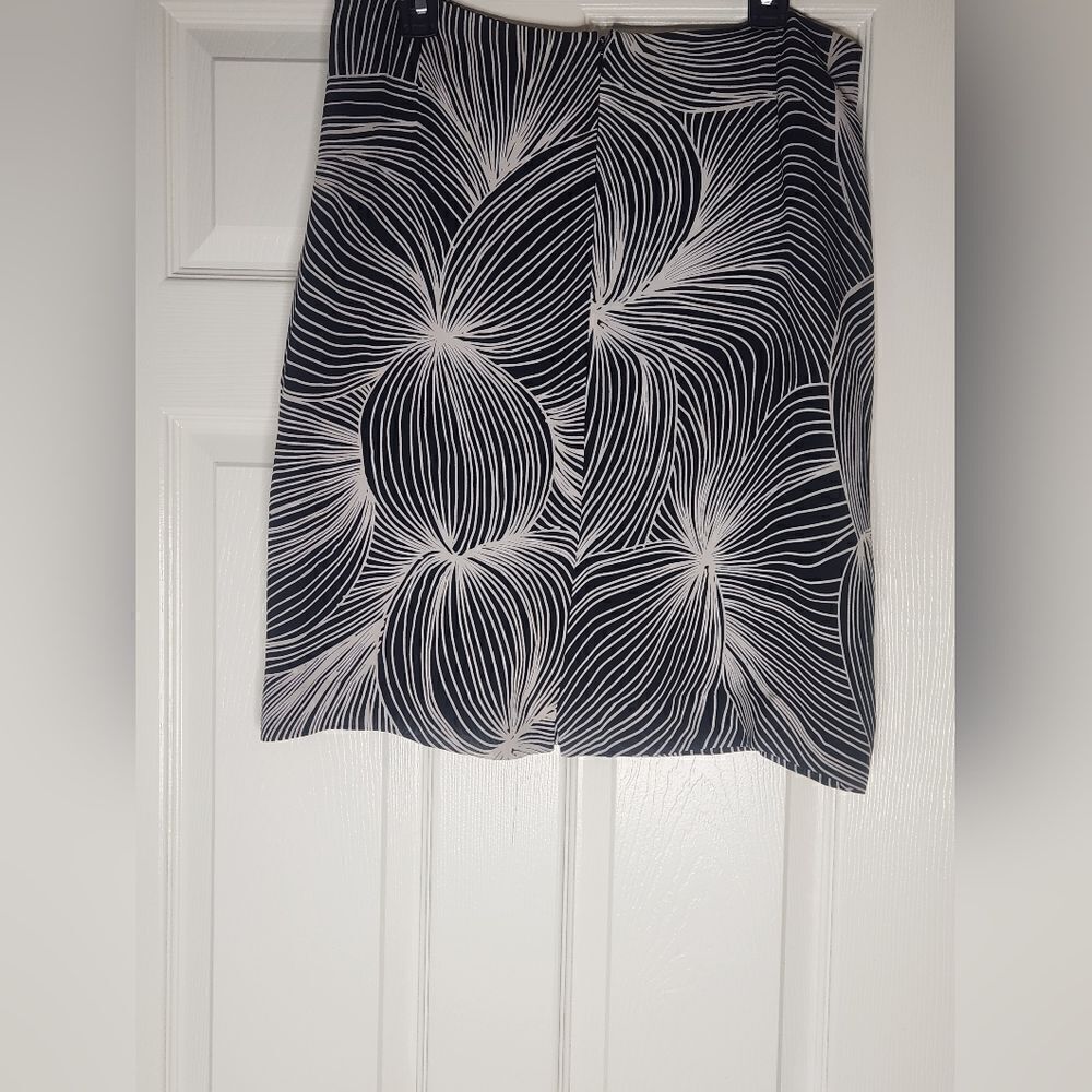 Cami International 12 Abstract Print Black White 100% SILK Lined Women Skirt